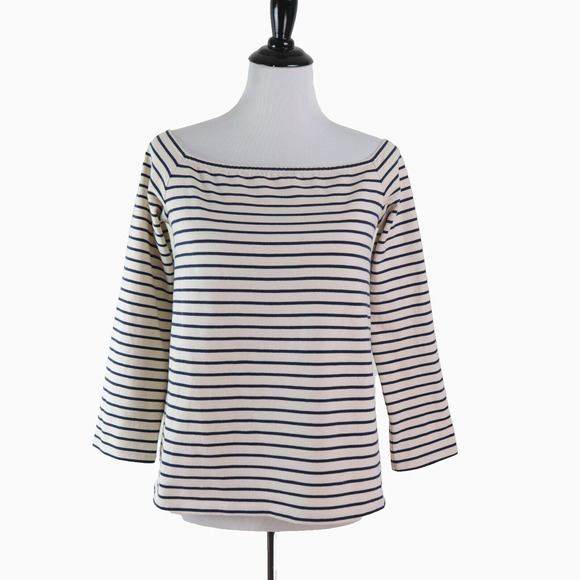 Theory Size M Aprine K Classic Stripe Off-the-Shoulder Top White Black - Picture 3 of 10